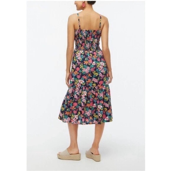 J Crew Floral Smocked Tiered Sleeveless A-Line Midi Dress Boho Navy Pink Size S - Picture 2 of 15